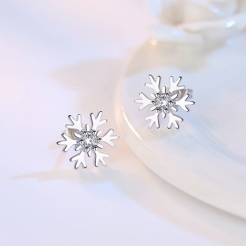 Women's 925 Sterling Silver Fashion Jewelry New Crystal Zircon Snowflake Stud Earrings XY0212