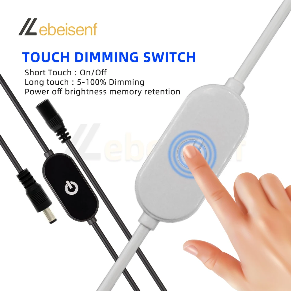 LED Touch Dimmer Switch Cable 5V USB DC 12V 2A Male to Female Connection Wire 1m Dimmable On/Off For Single Color LED Lights