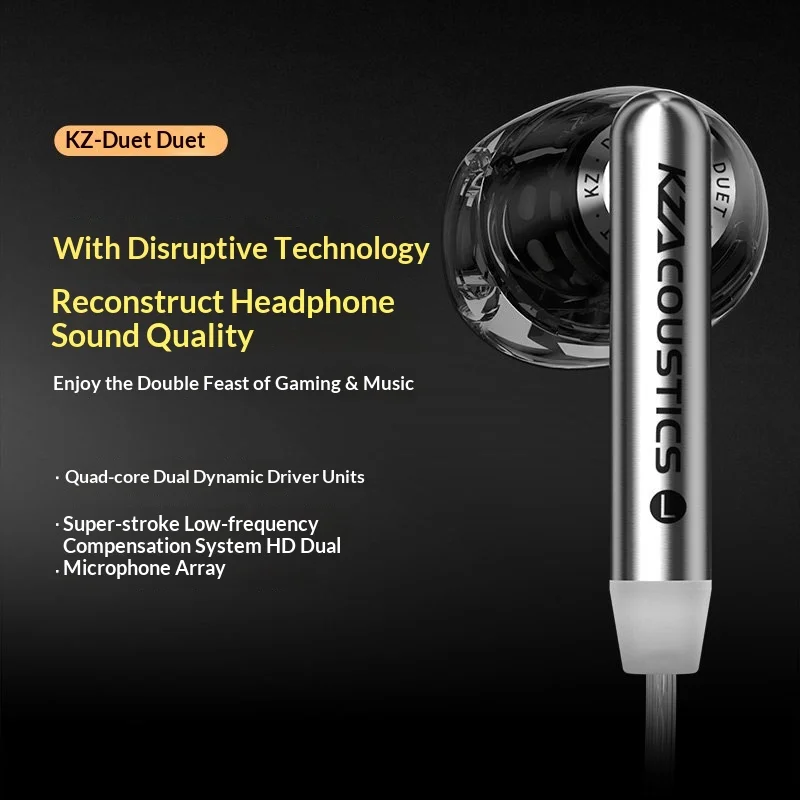 Kz Duet Earphone Hifi Bass Earbud Quad-Core Dual Dynamic Driver Units Headset Hd Dual-Mic Array Detachable Design image 5
