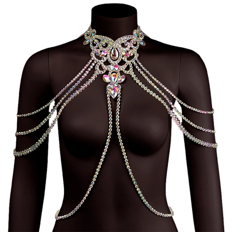 

Elegant Belly Dance Rhinestone Crystal Body Chain Bralette Necklace for Women Hollow Design Jewellery