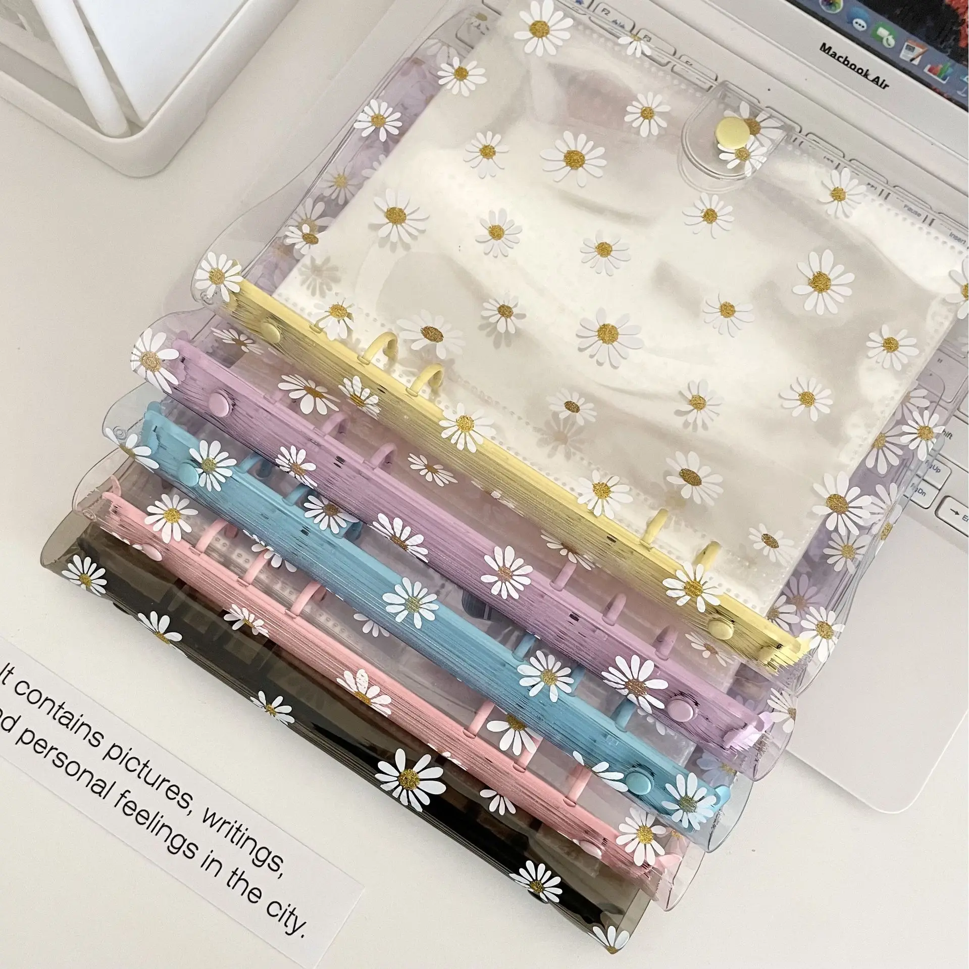 A5 A6 Colorful Clip Daisy Glittery Bling Loose Leaf Binder Notebook Cover Diary Agenda Planner Paper Cover School Stationery