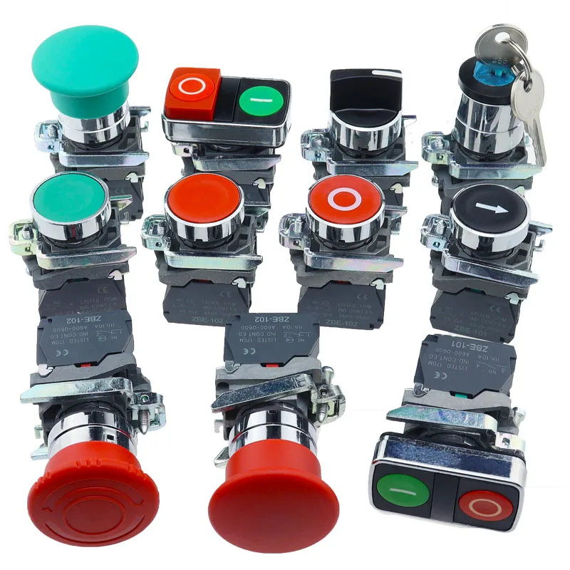 New XB4 Metal Thickened Button Switch Instantaneous Self Reset Emergency Stop Plane 22mm Rotary Switch XB4-BA42 BA31 BA55 XB2