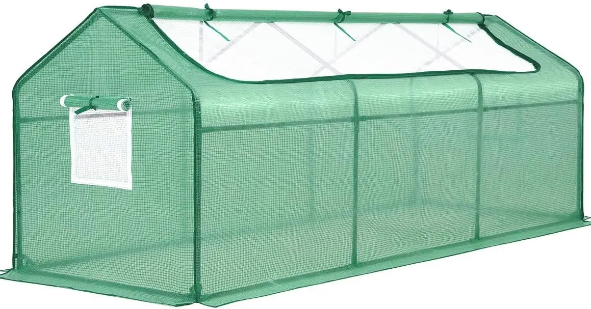 Portable Mini Cloche Greenhouse w/ Elevated Bottom, Large U-Shaped Zipper Mesh Door & 2 Side Screen Window Waterproof