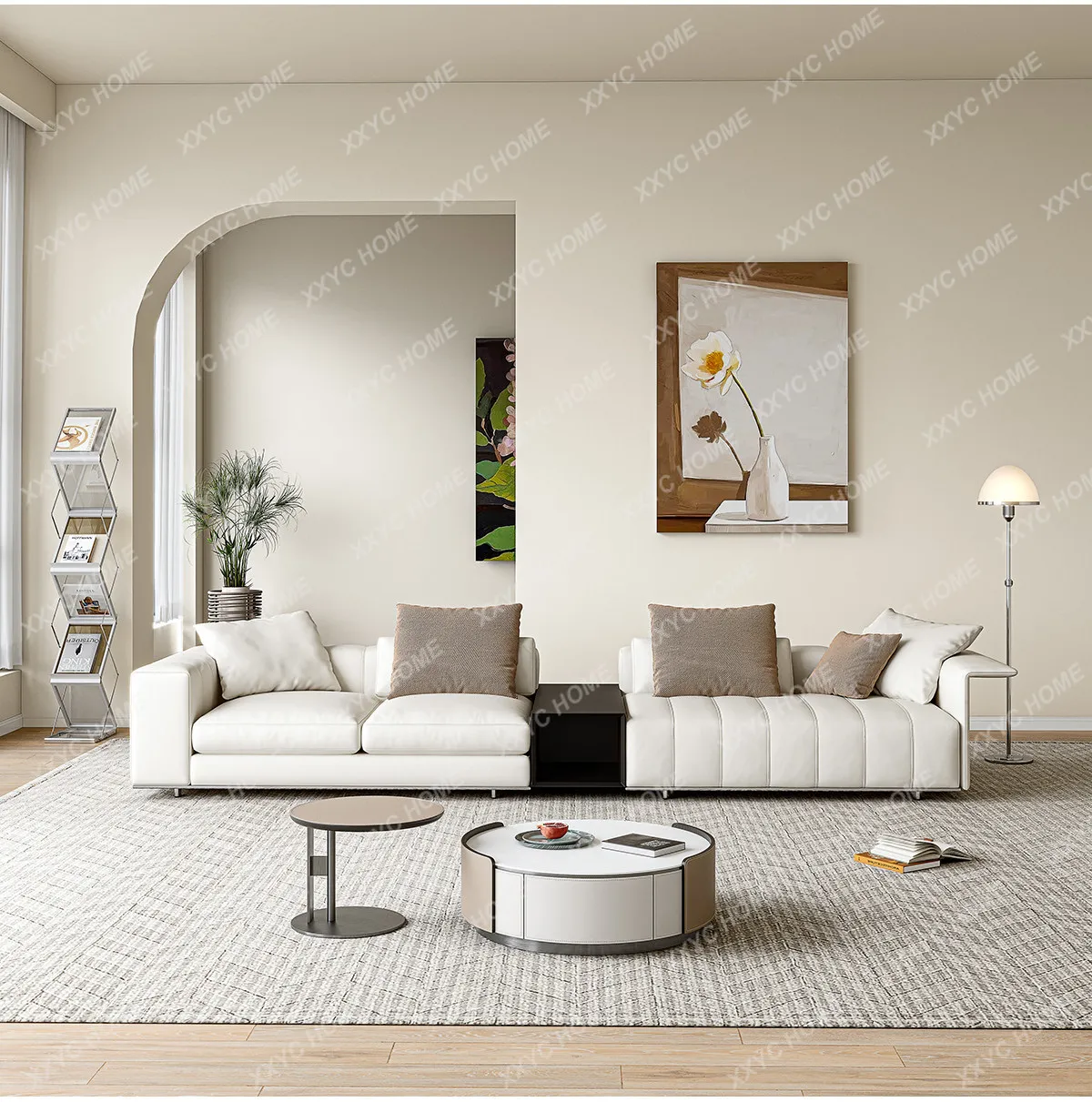 AA cream style leather living room white light luxury high-end inline piano key sofa