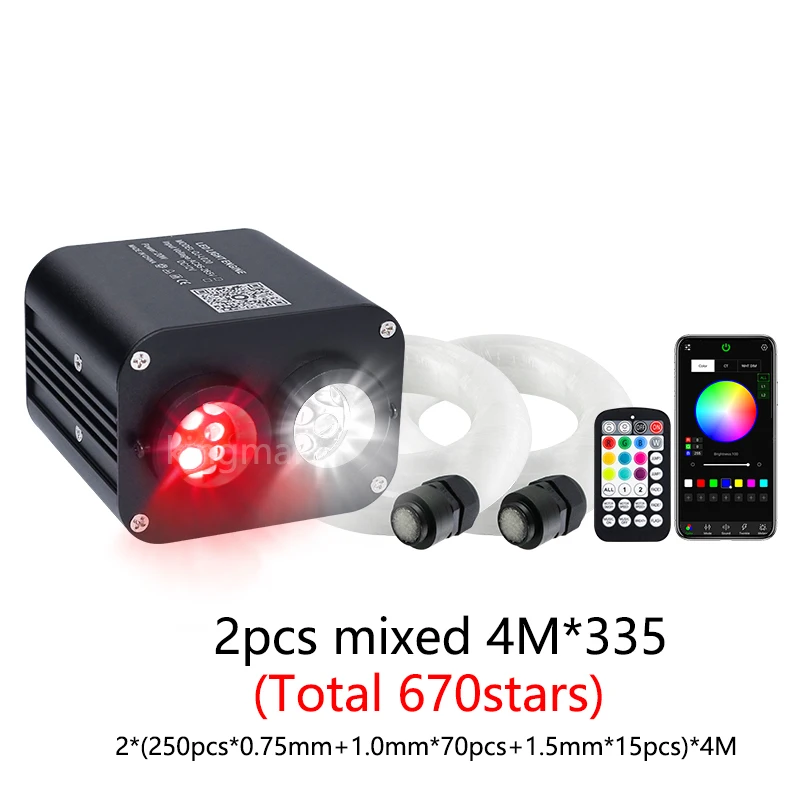 20W RGBW Dubbele Kop Auto Sterrenhemel Muziekgestuurde Auto Dak Sterrenvezel Optische Sterrenplafond Kit Smart APP Twinkelende Glasvezelverlichting