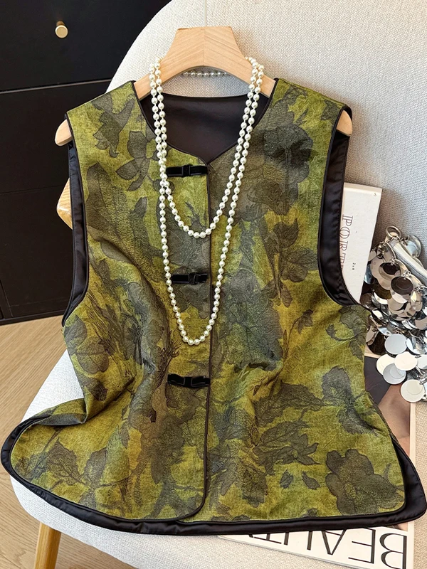 

New Chinese Sle Retro Women's Vest Top Layering round Ne Jaet Lightweight National Sle Autumn New Arrival Commute