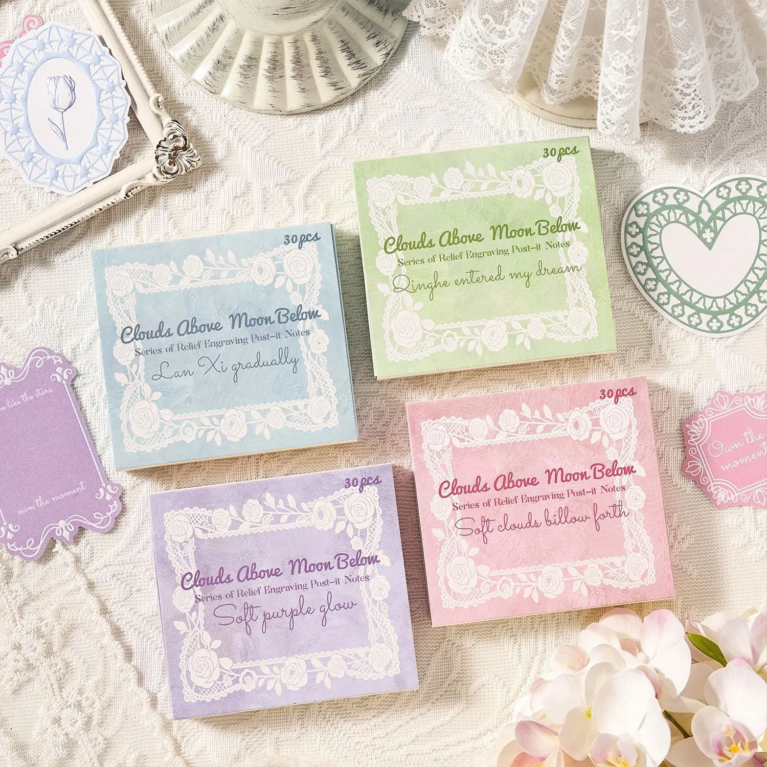 30pcs/lot Memo Pads Material Paper Sending the Moon Between the Clouds Junk Journal Scrapbooking Cards Retro  Decoration