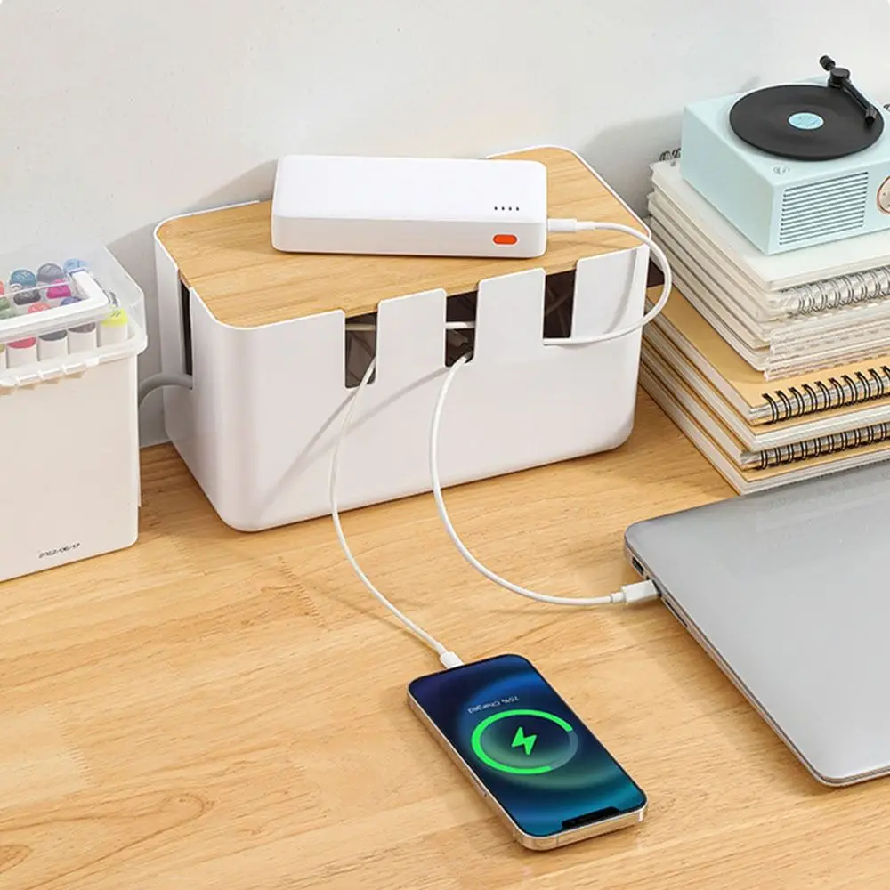 กล่องเก็บสายเคเบิลที่ซ่อนอยู่กันฝุ่นสีขาว Power Strip กรณีพลาสติกเจ็ดหลุม Charger SOCKET Organizer Desktop CABLE Finishing