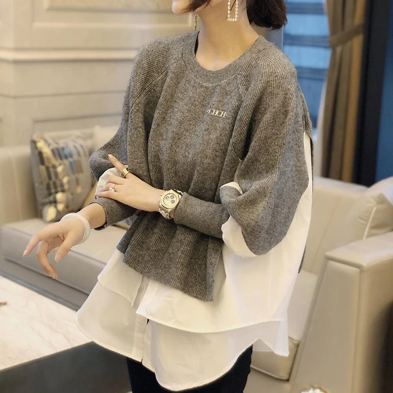 Women\'s Sweater Popular Autumn Winter Female Lantern Sleeve Tops Fashion Design Solid Color 2024 Loose Casual O-Neck Pullovers