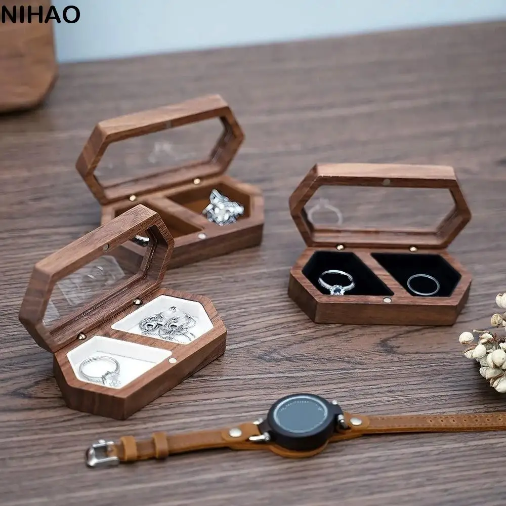 

Velvet Mini Wood Rings Box Square Luxury Rings Bearer Box Necklace Earrings Dust-proof Rings Display Case Marriage Anniversary