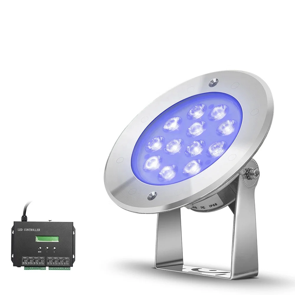 IP68 Waterproof Pool Light RGB DMX512 Controlled 12W 316L Stainless Steel for Swimming Pool Underwater Landscape Lighting