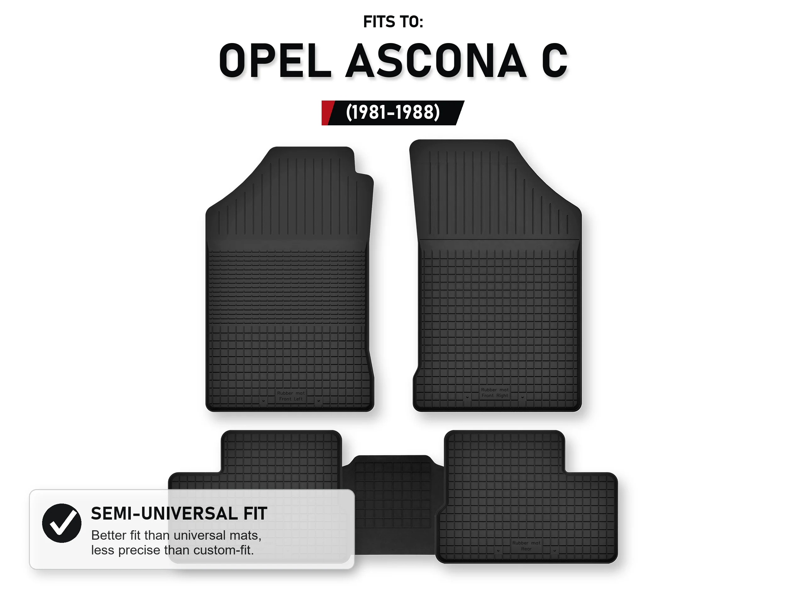 Rubbermatten Kanaaltype met tunnel voor: Opel Ascona C 1981-1988 5 stuks