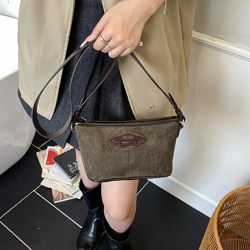 

2025 Fall Suede Underarm Bag for Women Vintage Adjustable Crossbody Strap Shoulder Purse with Top Handle Work Commute Essential