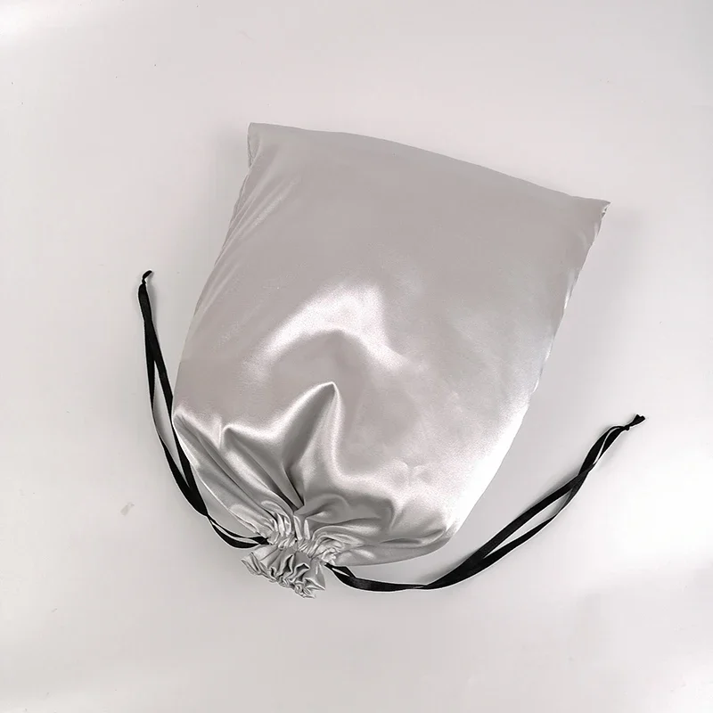 Imagem -03 - Silver Silk Satin Hair Packaging Bolsa Drawstring Gift Bags Extensões de Cabelo Maquiagem Armazenamento em Casa Sapatos Roupas Logotipo Personalizado 50 Pcs