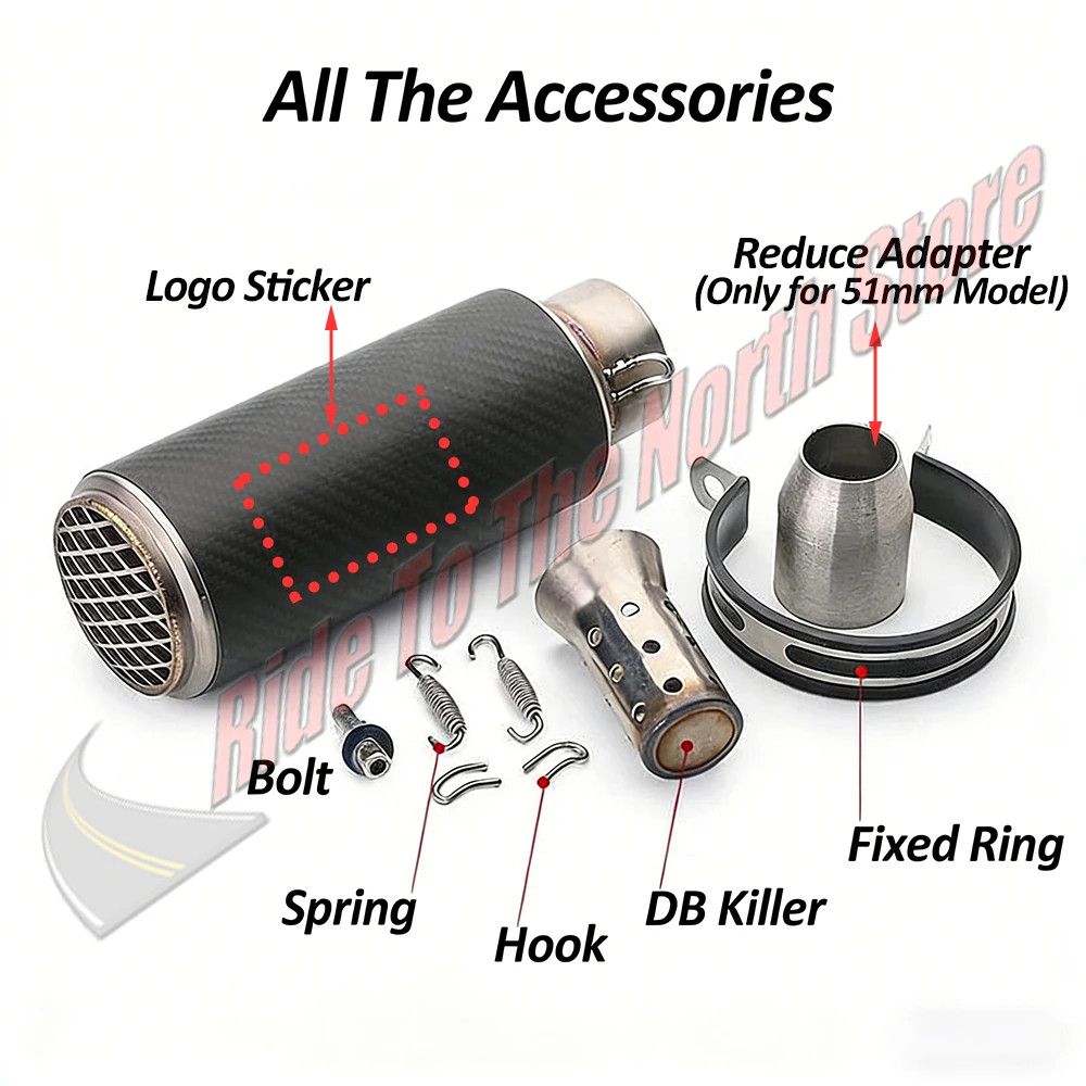 51mm 60mm 63mm Slip On Carbon Fiber yoshi Exhaust Tail Pipe For Kawasaki Honda Yamaha KTM Suzuki CF ETC Muffler Escape Modified
