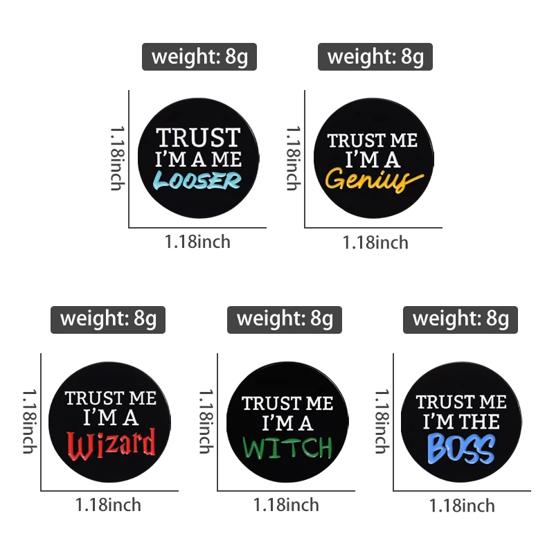 Trust Me I’M A Witch Enamel Pins Custom Funny Quote Round Brooches Jacket Lapel Backpack Badge Punk Jewelry Gift For Friends