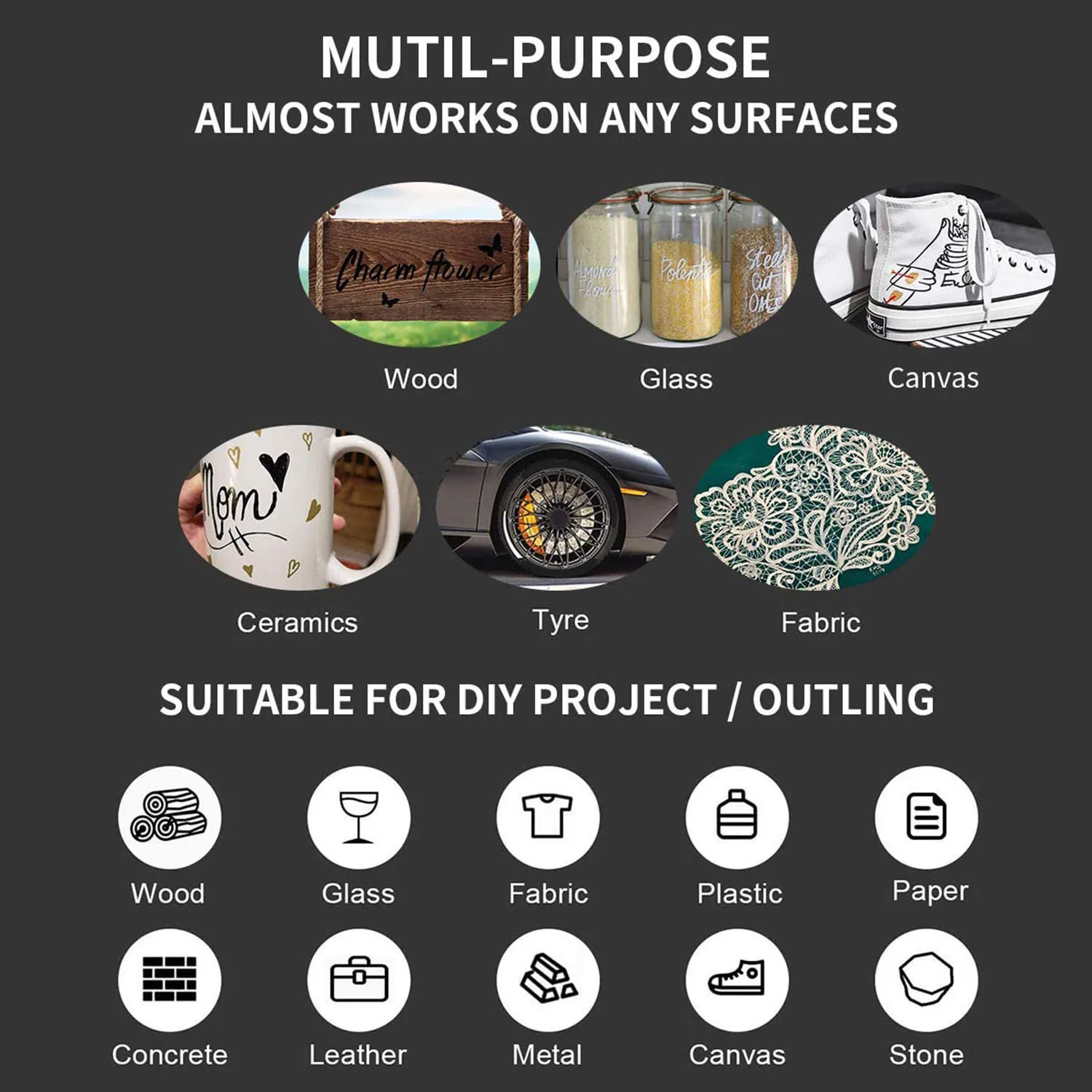 علامات الطلاء الاكريليك للرسم الصخري ، الأسود والأبيض والحجر والسيراميك والزجاج والخشب والبلاستيك والمعادن ، 6 عبوات