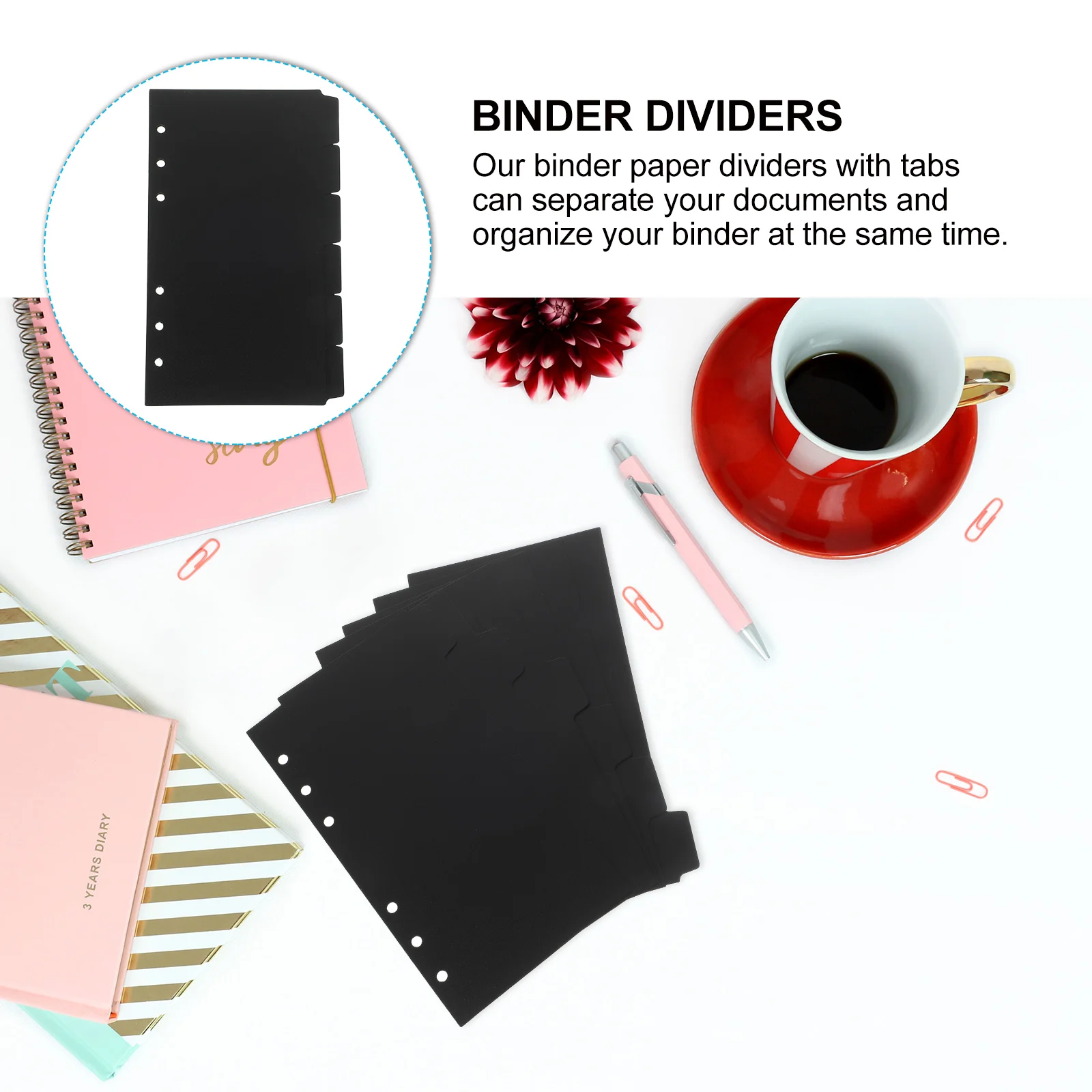 

6 Sheets A6 Black Ring Binder Page Divider Tabs Notebook Supplies 6 Rings Binder ganizer Paper Dividers Folder Separators