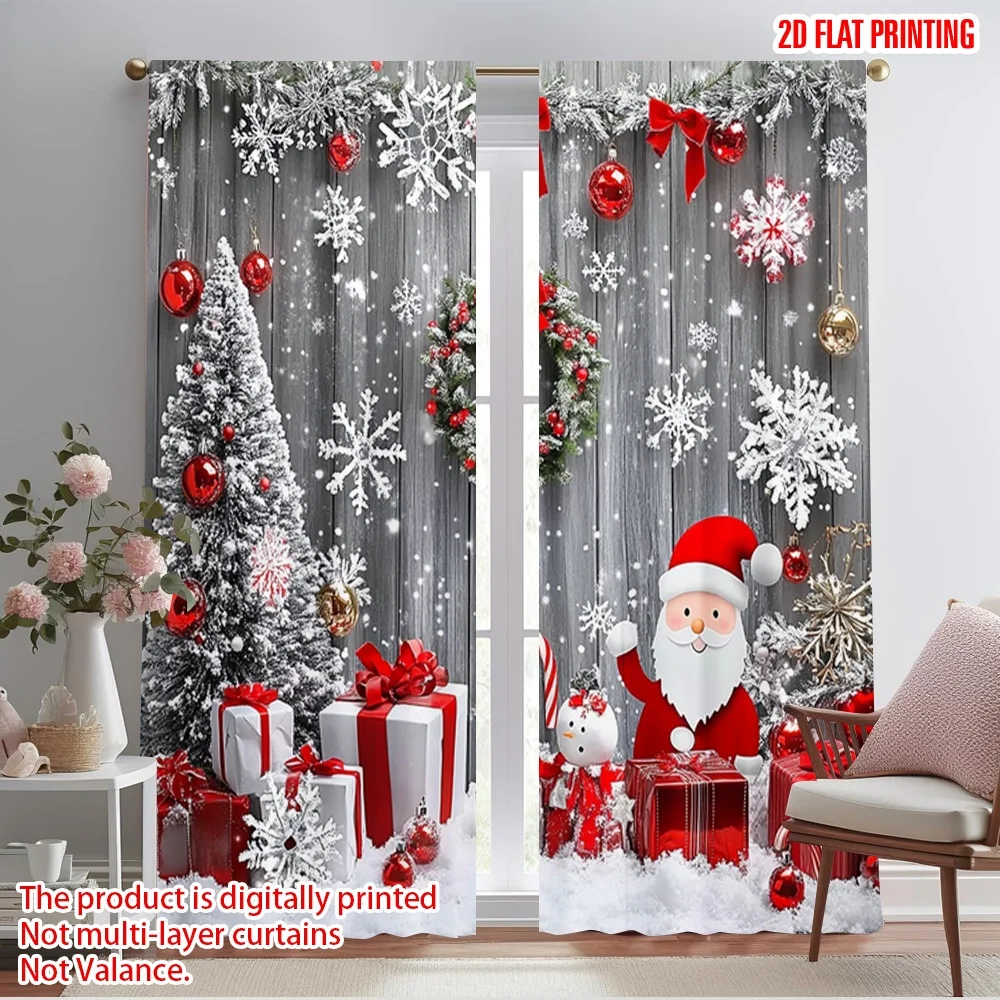 2pcs,2D plane printing Popular Curtain Panels Winter Christmas Polyester Fabric (without rod) Art Deco Festive Ldeal for Living