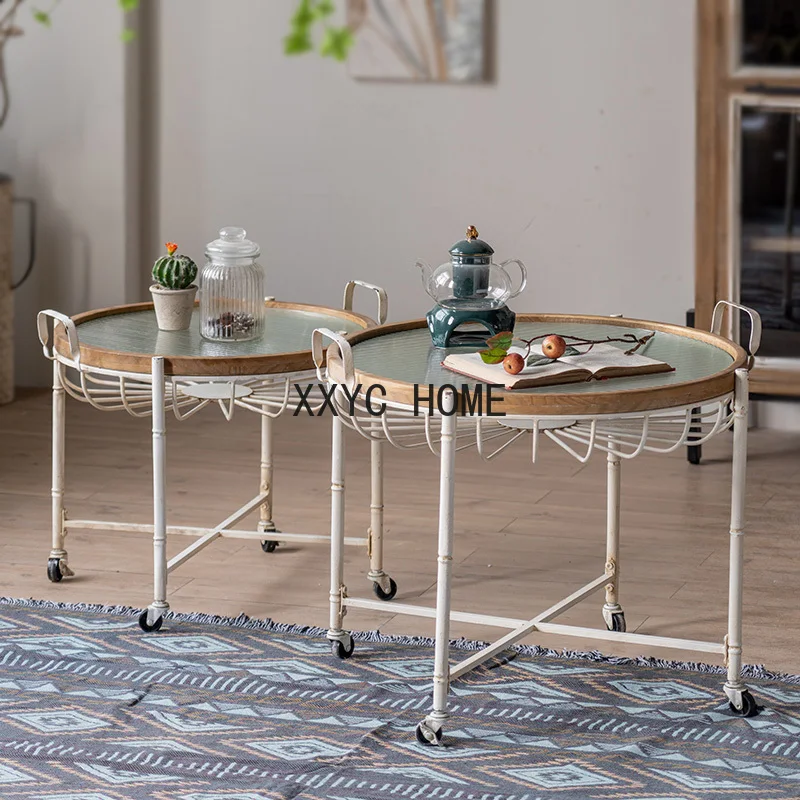 Tabela lateral móvel redonda do ferro forjado, conjunto da tabela do tamanho