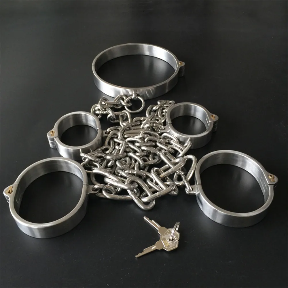 Stainless Steel Handcuffs for Men Women Slave Training BDSM Bondage Sex Toys Foot Hands Shackles Metal Collar Adult Products