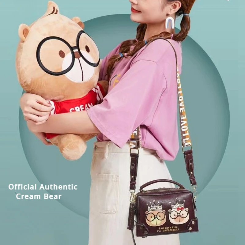 CREAM BEAR Ladies Bag Luxury Designer Cross Body Fashion Women Side Bag Shoulder 2024 New High Quality Leather Small Square Bag