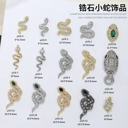 3PCS Luxury Sparkle Zircon Little Snake Full Diamond Big Head Alloy Nail Art Rhinestones Jewel Decorations Manicure Shiny Charms