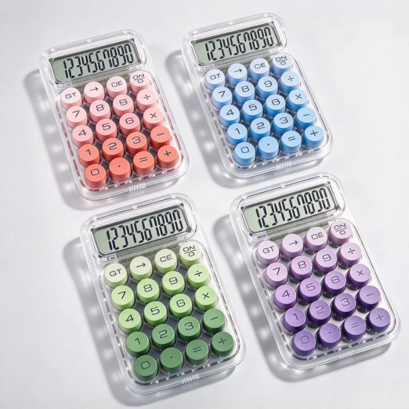 Aesthetic Transparent Mechanical Calculator, Portable Desktop Premium Calculator for University Students Office Daily Use