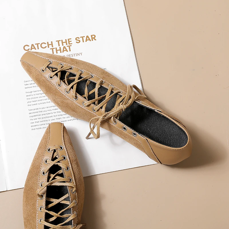 Women’s Suede Lace-up Ballet Flats Gentle Evening Wind Style Mary Janes Comfortable Versatile Casual & Commuter Shoes