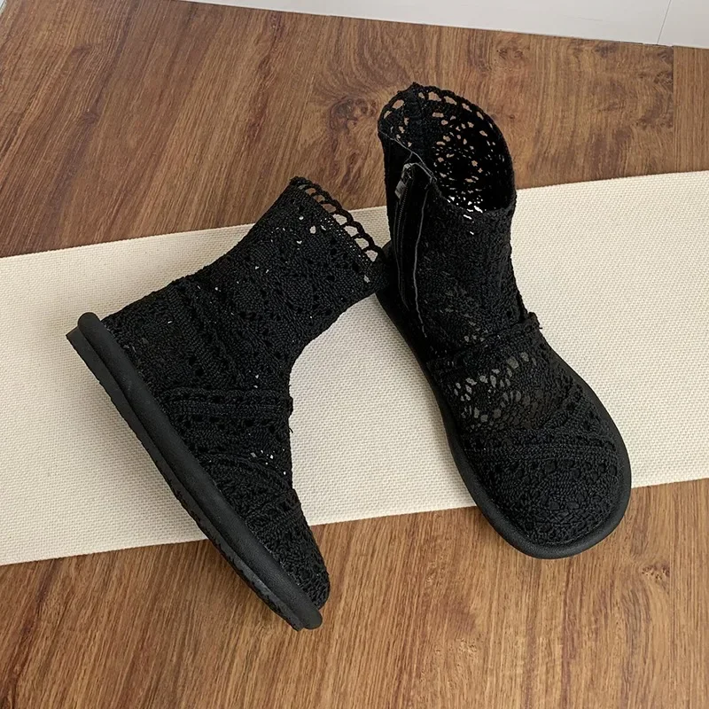 Imagen 7: 2025 zapatos de verano de malla transpirable, botas planas hechas a mano para mujer, botas blancas de marca de sastrería a la moda