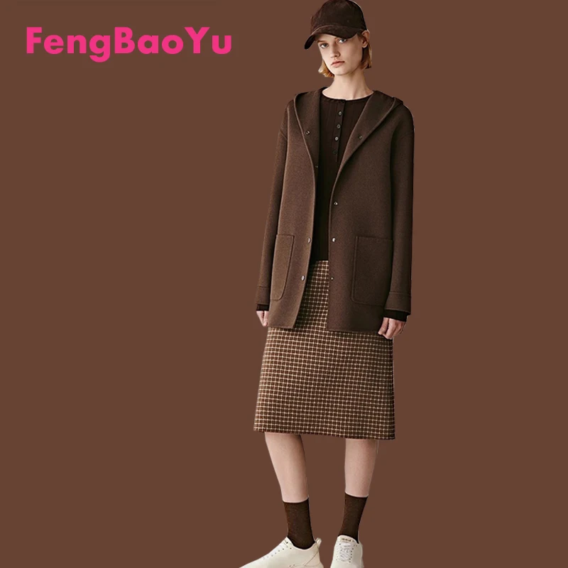 

Двустороннее кашемировое женское пальто, молодежная и модная верхняя одежда с капюшоном для отдыха на свежем воздухе, высококачественная осенне-зимняя одежда