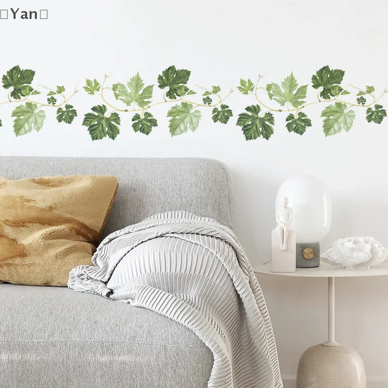 Stiker Dinding Tanaman Rambat Daun Hijau PVC Stiker Dapat Dilepas Berperekat Mural Stiker Dinding Kamar Tidur Anak-anak