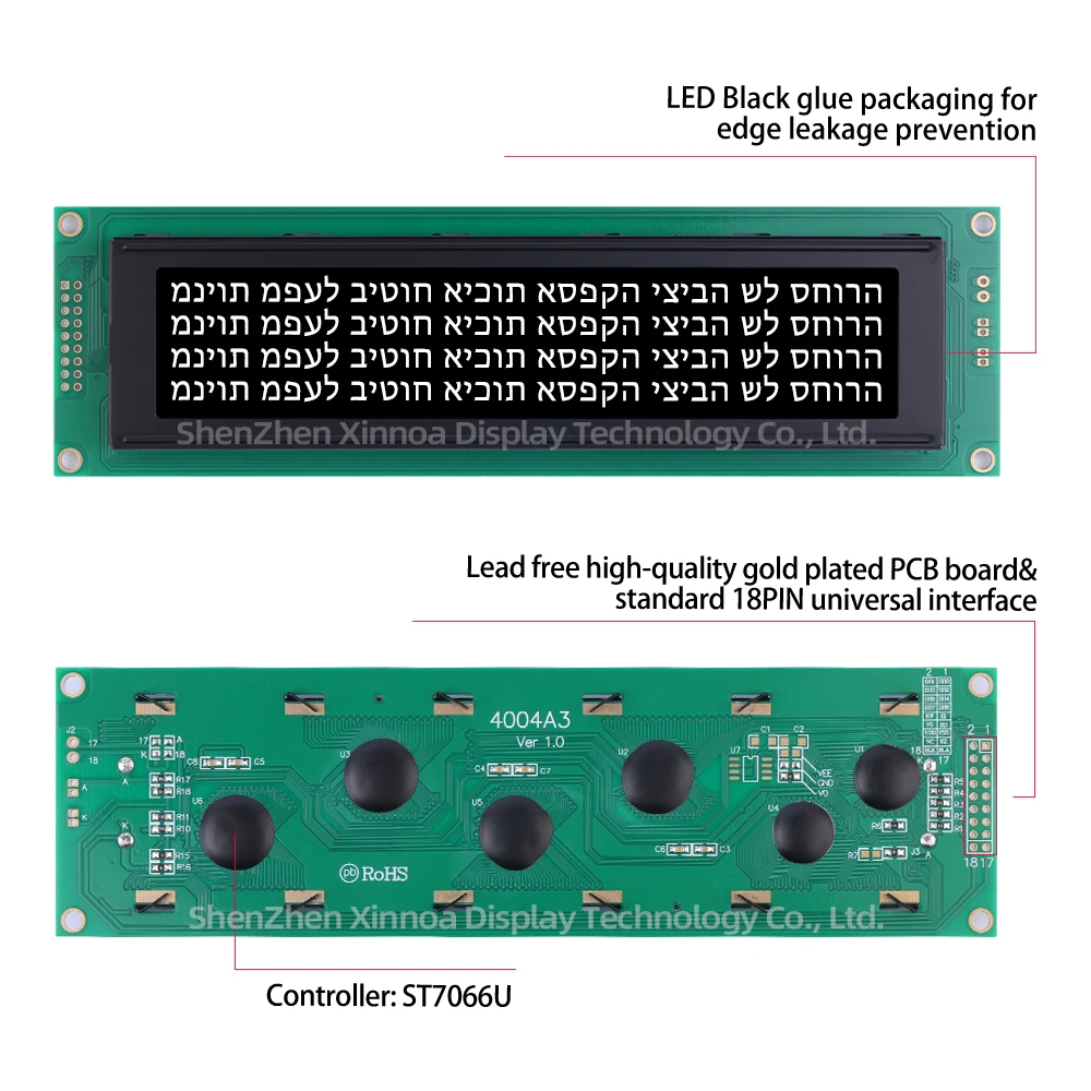 Voltage 5V Optional 16PIN 404 40*4 40X4 LCD Controller ST7066U BTN Black Film Purple Letters Hebrew 4004A3 LCM Display Module