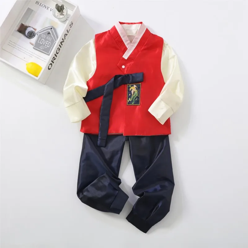 2022 New Arrival Long-Sleeved Boys Kids Hanbok Creative Simple Children\'s Hanbok Traditional Korean Performance Costume LC782