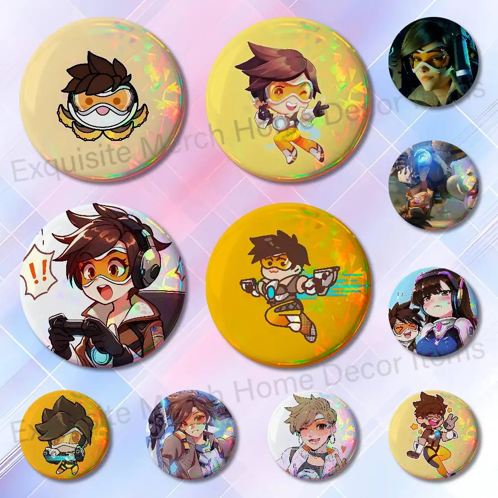 Ow Tracer O-Overwatch Button Pin Daily Stylish Ornament Badge Exquisite Round Brooches Backpack Accessorie