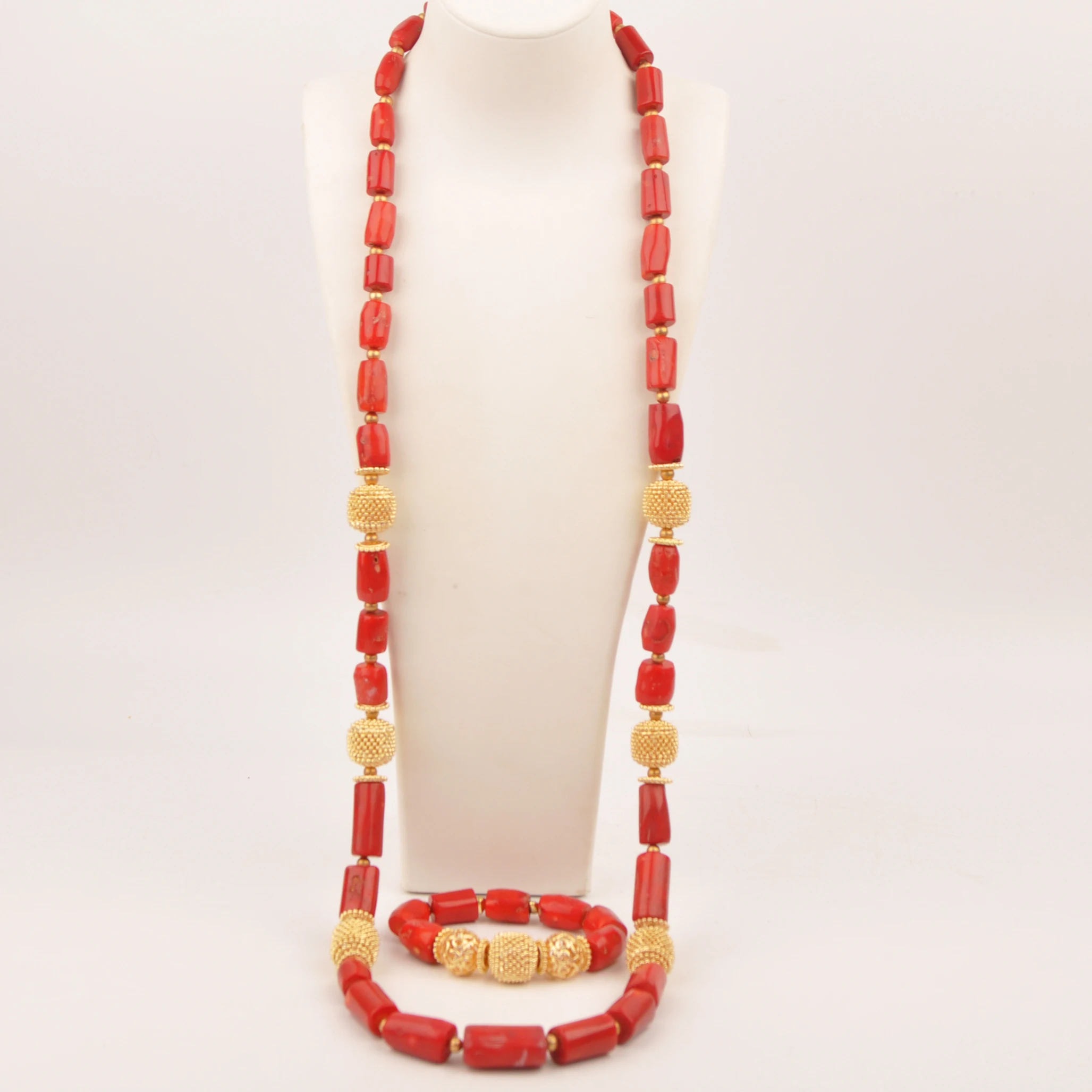 48inches Coral Beads Necklace Set For African Groom Nigerian Traditional Wedding