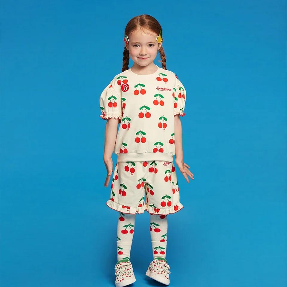 Korean 2024 Summer Bebe Girls Floral Dress Boys Cartoon T-shirts Shorts Kid Sweatshirts Tee Casual Pants Set Children Clothes