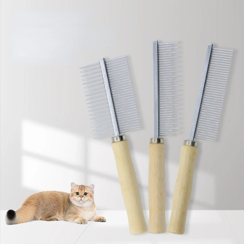 Pet Dematting Comb Stainless Steel Pet Hair Remover Cat Hair Comb Grooming Wooden Handle Cat Dog Comb Smooth Hair Kitten Brush