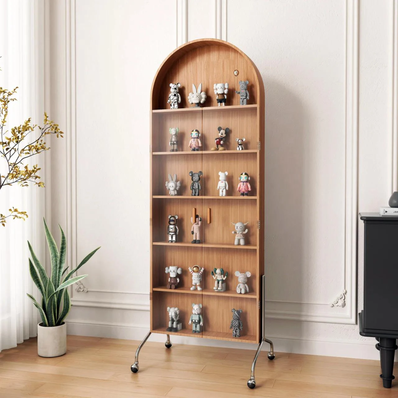

Small apartment figure storage rack movable bookcase solid wood display case Nordic light luxury multi-layer