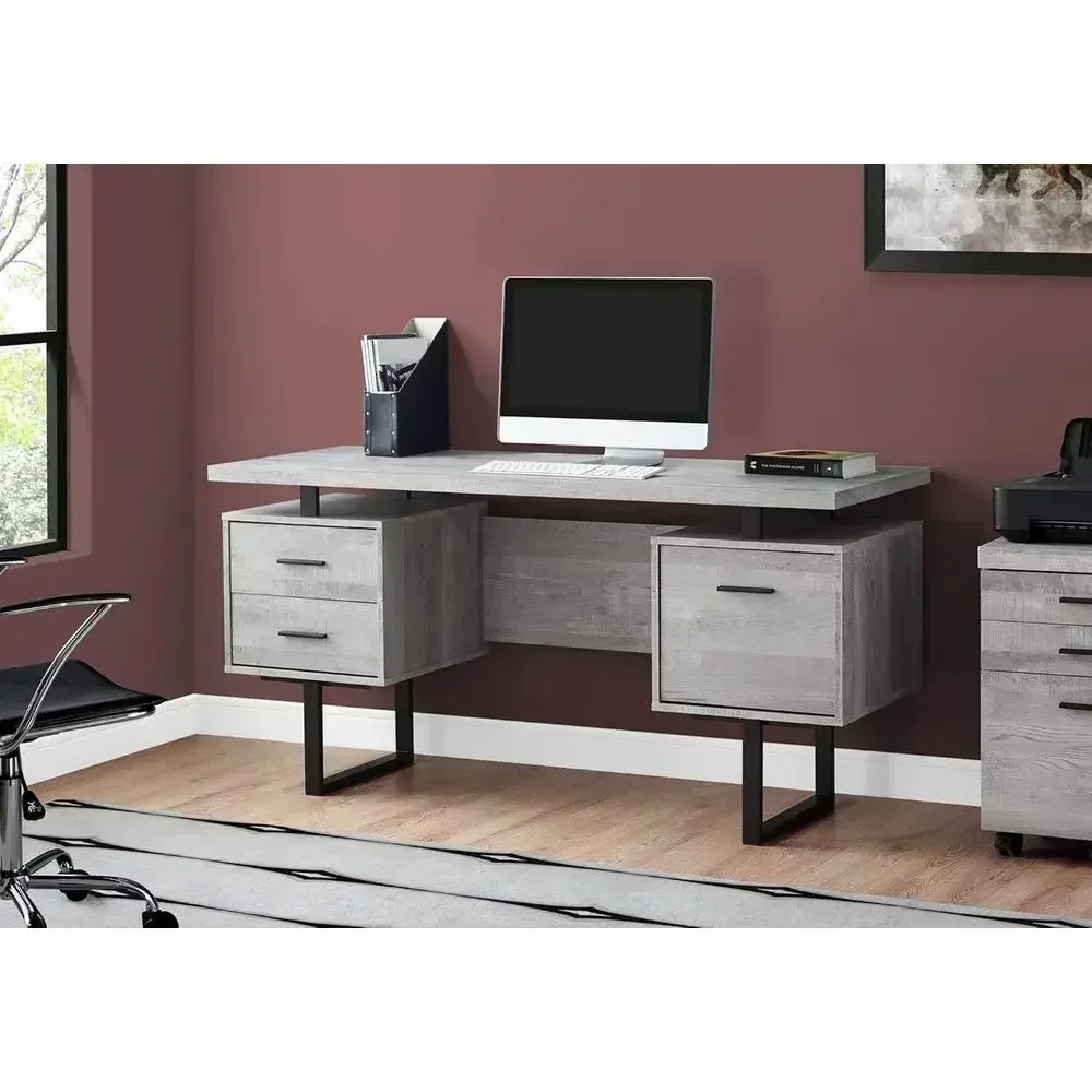 Modern 60 Grey Reclaimed Wood Computer Desk with Metal Legs for Home and Office