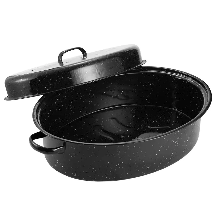 

Roaster Pan, 19 Enameled Roasting Pan with Domed Lid. Oval Turkey Roaster Pot, Broiler Pan Great for Turkey, Chicken, Lamb, Vege