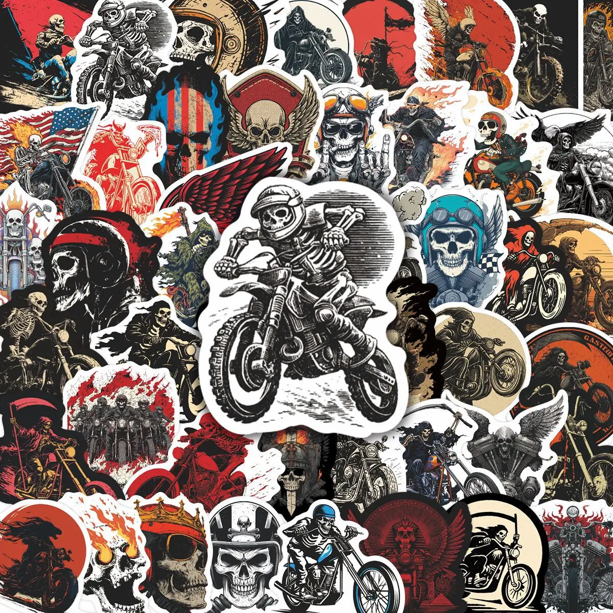50 Adesivos de Caveira Estilosos para Moto, Vinil Impermeável para Laptop, Capa de Celular, Caderno, Garrafa de Água, Adesivos DIY