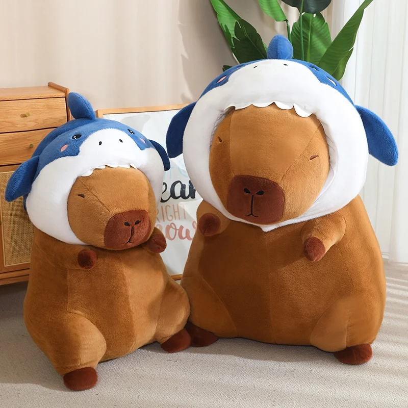 Cute Shark Capybara Plush Doll Cartoon Capibara Anime Fluffty Toy Kawaii Room Decor Soft Stuffed Animal Pillow Kid Birthday Gift