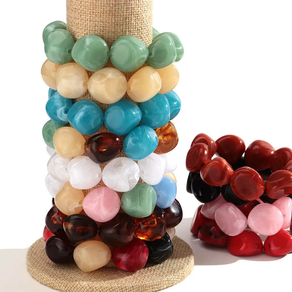 Boho Bunte Unregelmäßige Steinförmige Perlen Stretch-Armreifen Neues Geometrisches Harz-Perlenarmband 2026 Trendiger Schmuck – Detail 3