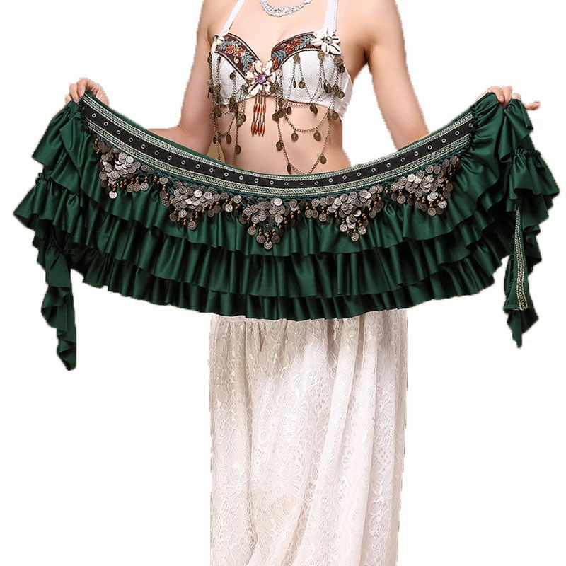 New Women Adult Belly Dance Costume Waist Chain Copper Coin Vintage Tribal Wrap Hip Scarf Accessories Waist Belt Black/Red/Green