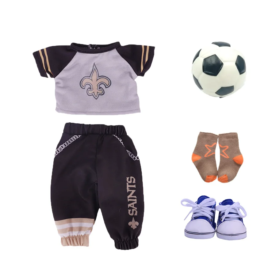 เหมาะสำหรับตุ๊กตาขนาด 18 นิ้ว, ตุ๊กตารีบอร์น อุปกรณ์เสริมเสื้อผ้า, ชุดกีฬากลางแจ้ง รองเท้า ถุงเท้า ชุดฟุตบอล ของขวัญสำหรับเด็ก