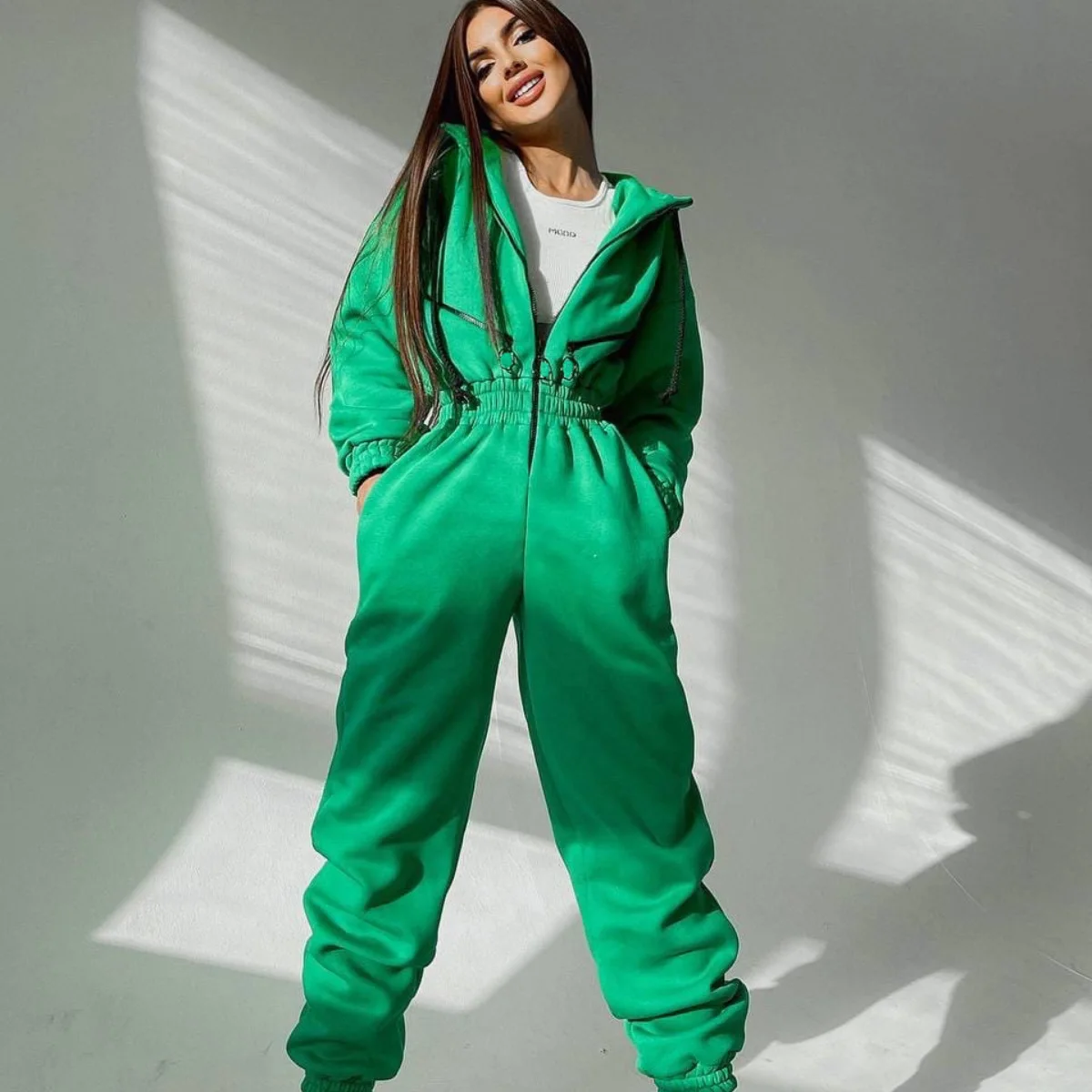 2022 Fleece Sport Jumpsuit Women Playsuit Sportswear Female Long Sleeve Zipper Hoodies Jumpsuits Warm One Piece Outfit Overalls