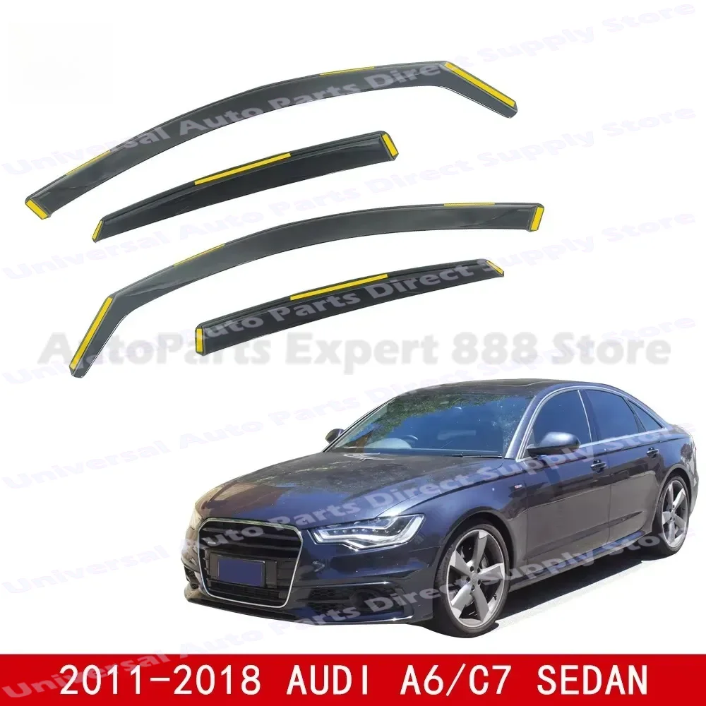 for AUDI A6 C7 Sedan 2011-2018 In Channel Window Visor Vent Deflectors Rain Sun Guards Durable Easy Fit Waterproof Slim
