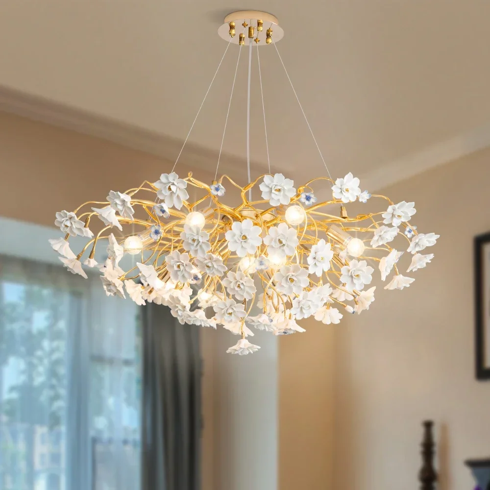 Artpad French Flower Ceiling Chandelier Girls Bedroom Living room Ins Creative Hanging Chandelier Pendant Lamp Home Decor