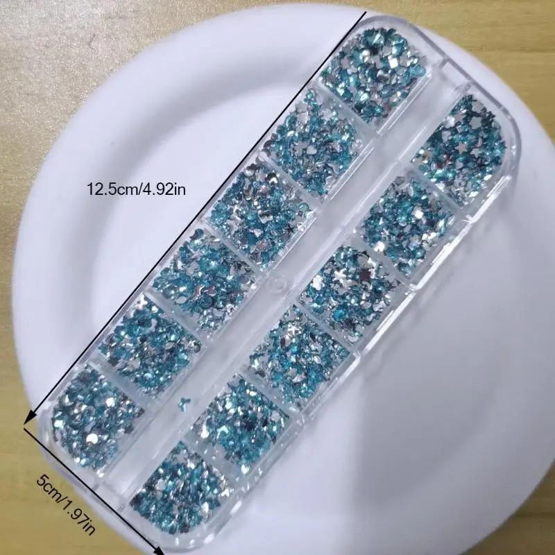 Mieszanka 3D płaskich cyrkonii do paznokci, 12 przegródek, mini kryształki, brokatowe ozdoby do samodzielnego zdobienia paznokci, akcesoria do manicure.